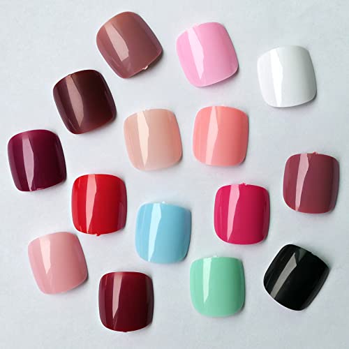 Luckforever 360Pc Short Square Press On Toenails Colored Fake Toe Nail Tips Full Cover False Acrylic Artifical Toenail Women Girs Gel Glossy Presson Toenails Pedicure Decor 15 Colors #TOP2