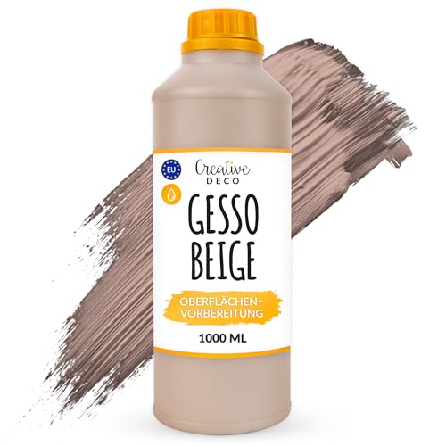 Creative Deco Professionell Beige Gesso | 1L | Perfekte Grundierung für Malerei | Ideal Primer für Acryl-Farben, Öl-Farben, Pouring, Decoupage, Finnabair, Malfarbe | Grundfarbe-n