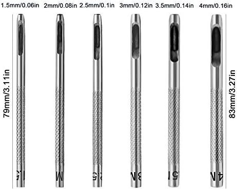 QUIUMES Leather Stitching Tool - 6pcs Punch Set (1.5mm-4mm) for Leather, Fabric, Canvas, Paper, Plastics