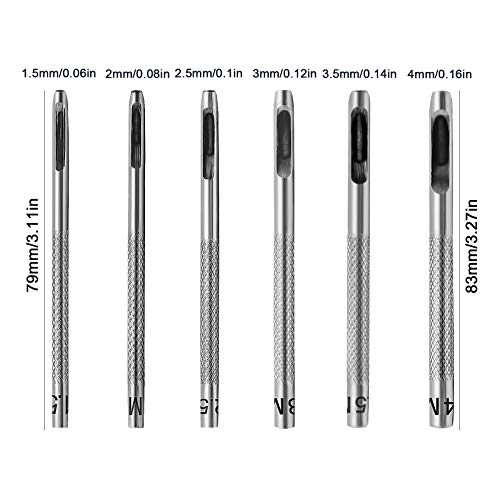 QUIUMES Leather Stitching Tool - 6pcs Punch Set (1.5mm-4mm) for Leather, Fabric, Canvas, Paper, Plastics