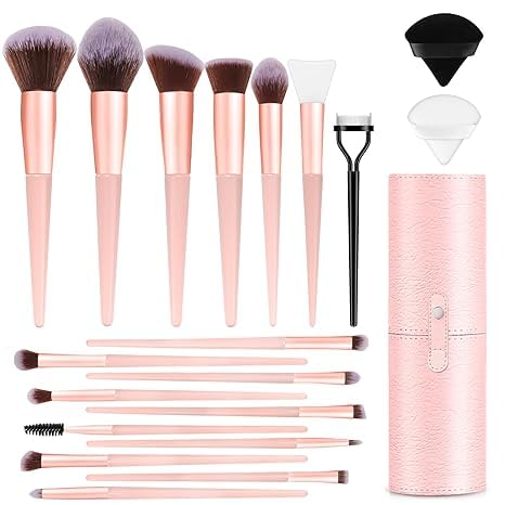 Makeup Brush Set 20 Pcs Premium Synthetic Foundation Powder Concealers Eye shadows Blush Makeup Brushes with pink case