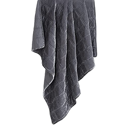 Hiend Accents Stella Faux Silk Velvet Throw Blanket Gray Slate, 50X60 Inch, Double Stitch Plush Soft Cozy Blankets, Luxury Decorative Throws For Couch, Bed, Sofa, Chair #TOP1