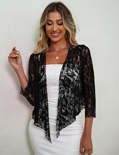 Image of Traleubie Womens Bolero Shrug Sweaters Lace Lightweigt Tie Front Sheer Cardigans for Dresses, S-XL