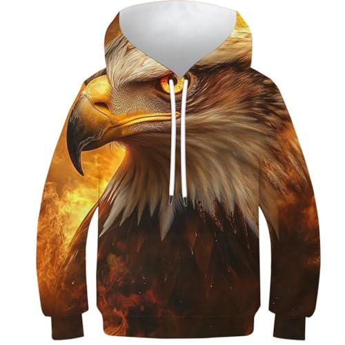 Sweat Capuche 3D Aigle Enflammé Vêtement Enfant Idéal pour le Collège et les Activités Extérieures