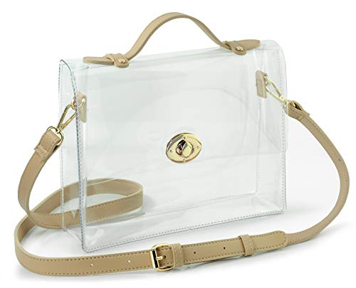 Clear Bag With Turn Lock Closure Women's Cross Body Handbags Stadium Approved (Nude) #TOP1