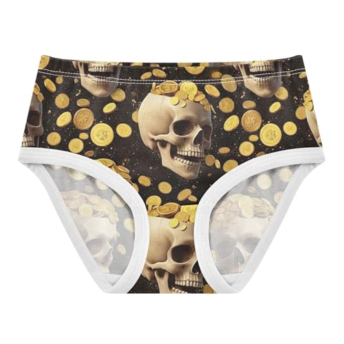 Cotton Girls Underwear Toddler Human Skulls Gold Coins Black Girl Panties Cute Bright Kids Undies Briefs 2t