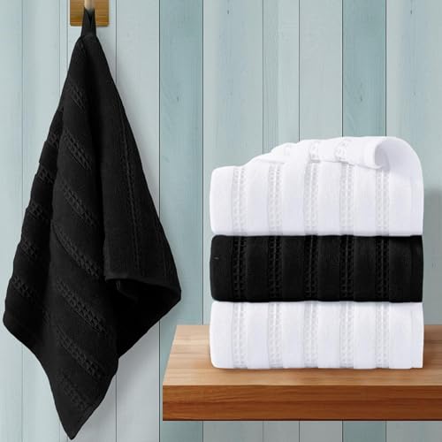 VOOVA & MOVAS Hand Towels,13"x30", with Loop, Cotton, 4 Pieces,White Aqua