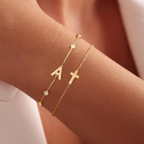 JIAOGE Christian Bracelets for Women - Cross Bracelet for Women Initial L Dainty Gold Bracelets for Women Initial Bracelets for Girls Gifts for Teen Girls Baptism Religious Christian Gifts for Women by JIAOGE - Used condition - Image 2