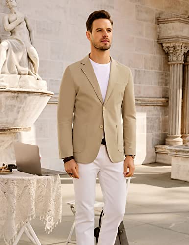 Pj Paul Jones Lightweight Blazer For Men Casual Two Button Suit Jacket Performance Regular Fit Striped Lining Sport Coat Khaki #TOP4