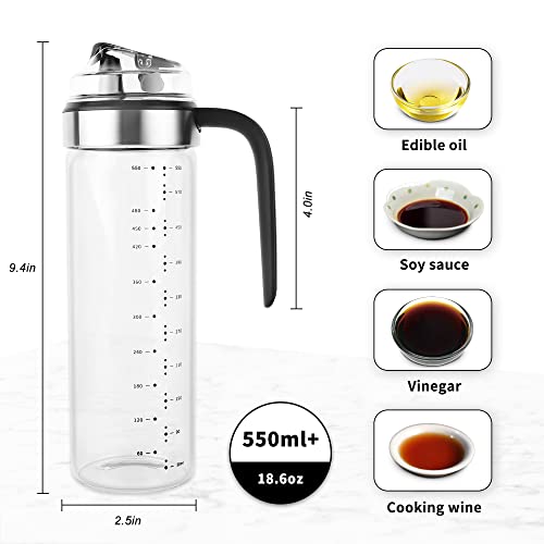Huohua Automatic Switch Olive Oil Dispenser Bottle，Wide Opening For Easy Refill And Cleaning, Clear Glass Oil Bottle, Pouring Spouts, 18.6 Oz，Non-Drip Spout，Non-Slip Handle Used For Cooking In #TOP1