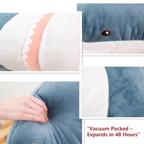 Image of XIYUAN 39.3-Inch SharkPlush Toy Giant SharkStuffed Animal Soft SharkPillow Cushion Shark Plush Pillow Chubby Stuffed Shark Toy Bedtime Gift Throw Pillow for Home Room Decor Kids