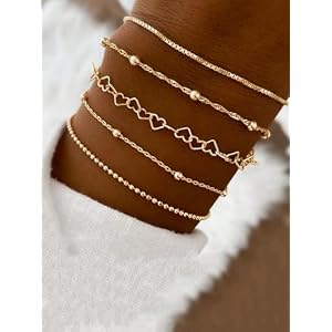 Heart Bracelets Set for Women, Chain Layered Bracelets Collection, Layered Cuba Beaded Chians for Your Wrist, Stackable Bracelet Stack Set, Adjustable Charm Link Bow Butterfly Heart Jewelry Sets
