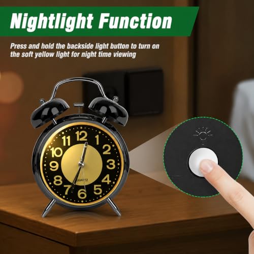 Image of HOME SKILL Analog Alarm Clock for Heavy Sleepers Loud Clock for Adults Classic Twin Bell - Super Loud, Non-Ticking Silent Quartz Movement, Backlight, Decor Bedroom /Office (Silver Luminous)
