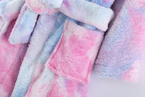 Toddler Kids Baby Boys Girls Soft Fleece Tie Dye Pajamas Sleepwear Flannel Warm Hooded Towel Bathrobe Robe Outfits #TOP4