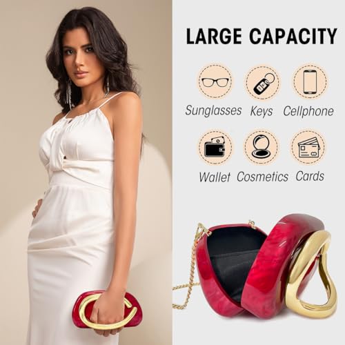 Image of Women Acrylic Clutch Purse Metal Handle Evening Bag Trendy Box Shoulder Crossbody Bag Handbag for Wedding Party Causal