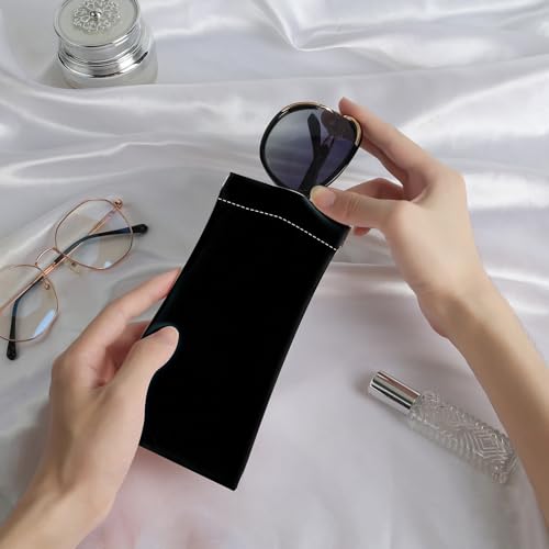 Image of Anikathy 2Pcs Sunglass Eyeglass Glasses Case Soft PU Leather with Cleaning Cloth Portable Glasses Pouch Bag for Men Women