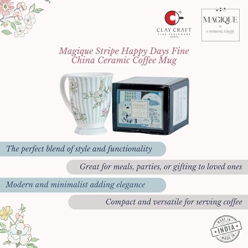 Image of Clay Craft x Magique by The Wishing Chair : Stripe Happy Days Ceramic Coffee Mug 300ml | Fine China Milk Tea Cup | Microwave & Dishwasher Safe | Elegant Mug for Home Office Gifting