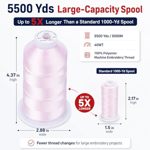 Image of Simthread 5000M 40WT Polyester Embroidery Thread, Peaches-N-Cream S071 | 5000M 40WT polyester thread feeds smoothly for machine embroidery, monograms, logos, patches and quilting.