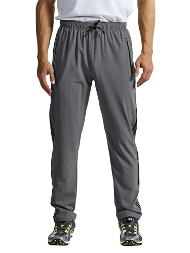 TBMPOY Men's Hiking Pants Quick Dry Lightweight Travel Track Running Active Jogger Sweatpants with Pockets, B21-grey/Black, Large