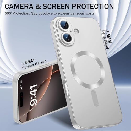 Image of DIZORO Magnetic Case for (iPhone 17 Case) [Compatible with MagSafe][Built-in Camera Lens Protector] Slim Soft Silicone Bumper Shockproof Metallic Luster Back Cover Phone Case (New Silver)