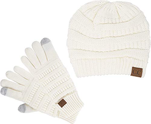 Image of Funky Junque Women's Beanie & Touchscreen Gloves Set - Soft 100% Acrylic Knit Winter Hat and Gloves, Cozy Cold Weather Gift