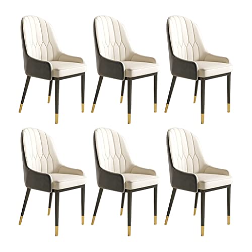 SJIALEN Metal Feet Dining Chairs Set of 6, Leather Home Living Room Bedroom Armrest Chairs Hotel Office Computer Chairs Kitchen Chair (Color : White+Black)