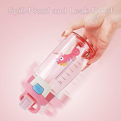 Keetan Kids Water Bottle with Straw, Reusable Drinking Bottle for School, BPA Free, Leak-Proof, 480ml, Pink, Seahorse
