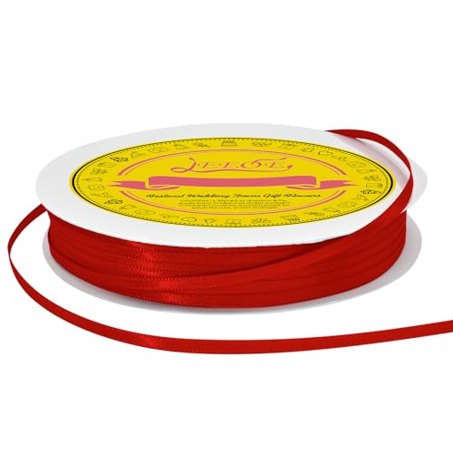 Image of Double Face Red Satin Thin Ribbon 1 /8 inch X 100 Yards Polyester Red Ribbon for Gift Wrapping Very Suitable for Weddings Party Hair Bow Invitation Decorations and More