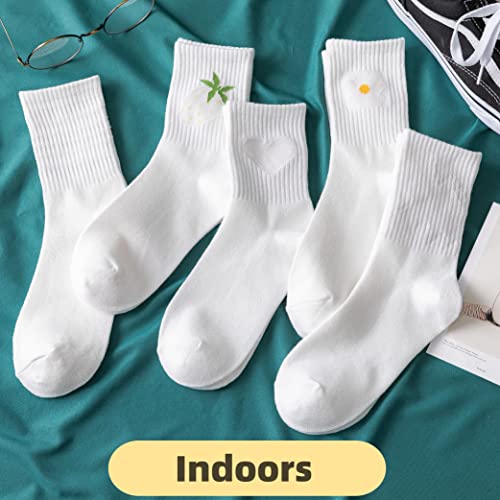 2 Pairs Leg Warmers Japanese Kawaii Leg Warmers For Women Knit Black White Leg Warmers Y2K Bundle With 5 Pairs White Crew Socks, Color Changing Ankle High Cotton Athletic Socks For Women & Girls #TOP6