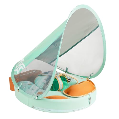 Image of Mambobaby Non-Inflatable Baby Pool Float with Tail and Canopy UPF 50+ Sun Protection No Flip Over Infant Swim Float Skin-Friendly Mambo Float Swim Trainer Solid Baby Swimming Ring Foldable Style