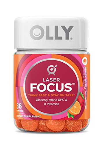 OLLY Laser Focus Gummy, 18 Day Supply (36 Gummies), Berry Tangy Tangerine, Ginseng