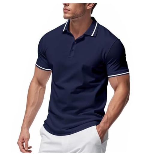 Generic Polo Homme Manches Courtes Tee Shirt Été Tshirt Gym Teeshirt Outdoor T-Shirt Respirant Tee-Shirt Extensible Doux Léger Ensemble Confortable Vêtements Outlet Angebote Marine 3XL