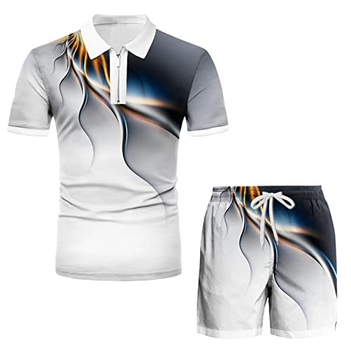 Hatop Men's Polo Shirts Sets Quarter-Zip Turndown Collar Shirt Casual Short Sleeve Slim Fit Basic Designed Shirt+Shorts #TOP3