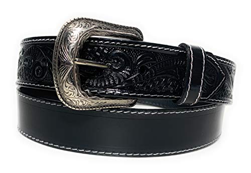 Men's Western Cowboy Rodeo Leather Belt, Texas Style Leather Belt (36, Black)