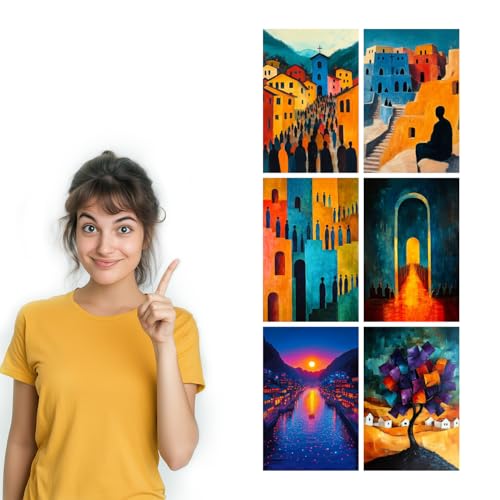 Image of SiddArtify Abstract Village Wall Art Poster Print Set - Modern Architectural Decor for Living Room Office - 12x18 inch Board Pack of 6