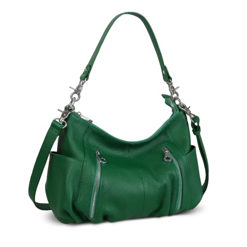 Image of HESHE Leather Crossbody Bags for Women Hobo Shoulder Bag Satchel Handbags | Genine Leather,2 Removable Straps,Multiple Zippers Pockets Hobo Bags Designer Travel Pocketbook Ladies Daily Work Tote Bag