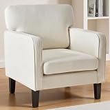 DUMOS Modern Accent Chairs for Living Room, Corner Chairs for Adults, Reading Chair with Armrest and Backrest, Comfy Lounge Chairs for Bedroom, Waiting Room and Reception Room, Cream