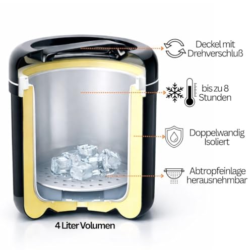 getgastro Eiswürfelbehälter 4 Liter mit Deckel – Doppelwandiger Eiskübel Schwarz inkl. gelochtem Einsatz – Isolierte 4 Liter Eisbox für Bar & Party – Robuster Ice Bucket & Eiskühler