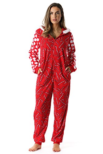 6445-L #Followme Adult Onesie / Womens Pajamas, Candy Cane Santa #TOP1
