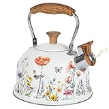 Whistling Kettle, 2.7 Quart Stove Top Kettle for Gas Hob with Anti-Hot Wood Pattern Handle Food Grade Stainless Steel Stovetop Kettles- Whistling Teapot Induction Kettles for Hobs & Gas Stoves