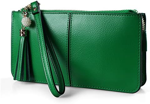 befen Women's Genuine Leather Wristlet Clutch Cell Phone Wallet, Multi Card Organizer Wallet Purse - Kelly Green
