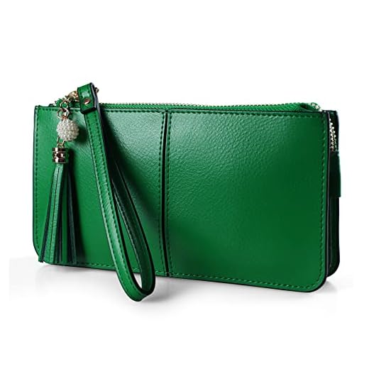 befen Women's Green Leather Wristlet Clutch Cell Phone Wallet Purse for Women, Multi Card Organizer Wallet Bags for iPhone - Kelly Green