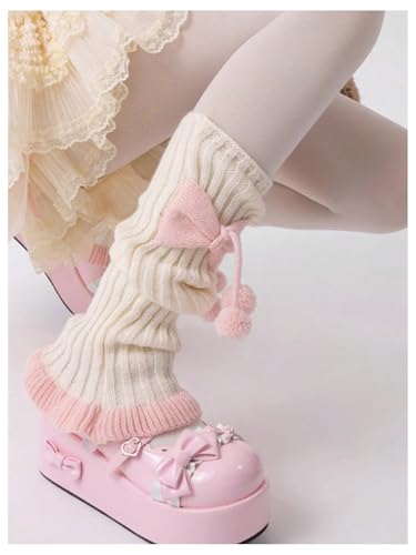Image of WDIRARA Women's Bow Knitted Ankle Leg Warmers Long Socks Kawaii Boot Socks Y2K