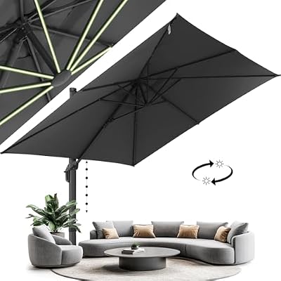 Hotime 10ft Patio Cantilever Umbrella Large Rectangular Deck Offset Umbrellas on clearance,sombrillas de patio tilt umbrella with 360°Rotation & Heavy-Duty Aluminum Frame,for Pool Garden Patio,Gray