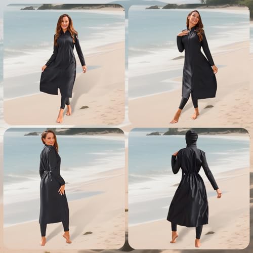 MOTIVE FORCE Modest Swimsuits Muslim Swimsuit Womens Full Coverage Full Body Swimwear Islamic Arabic Long Sleeve Burkini 3 Pieces Swiming Dress Suit