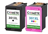 COMETE 301 XL Pack de 2 Cartouches d'encre Compatibles avec HP 301 XL 301XL sans Niveau d'encre pour Cartouche HP 301 imprimante HP Officejet Envy Deskjet (301XL)