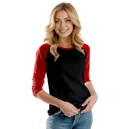3/4 Sleeve Tops for Women - Casual Fashion Blouse Baseball Style Tees Three Quarter Raglan Shirt Women2