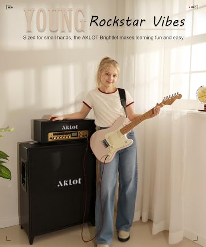 Image of AKLOT Mini Kids Electric Guitar: 3 /4 Size Guitar Kit for Beginners, 1.5in Narrow Neck for Small Hands, Easy to Play, Age 6-12, 36 inch, 10W Amp, Gig Bag, Strap, Cable, Picks & Lesson Book(Cream)