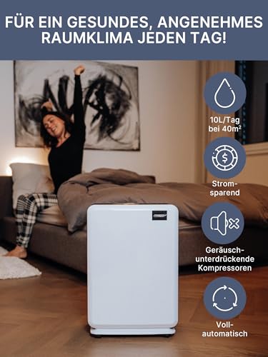 Comedes Luftentfeuchter 10l/ 24h- geräuscharmer Entfeuchter für Schlaf- und Kinderzimmer- leise & elektrische Luftentfeuchtung für Räume bis zu 40m²/ 92m³- Demecto 10 Dehumidifier-3