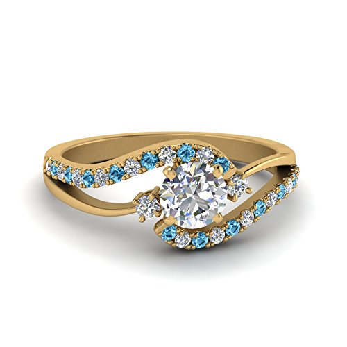 Image of Choose Your Gemstone Swirl 3 Stone Diamond CZ Engagement Ring Yellow Gold Plated Round Shape Side Stone Engagement Rings for Women, Girls and Ladies US Size 4 to 12